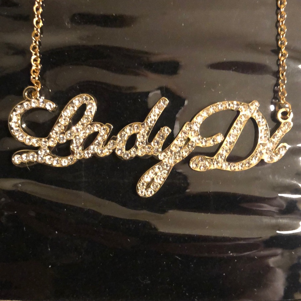 LADY DI Diamond Name Plate Gold Necklace